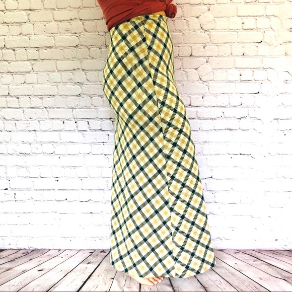 Vintage Maxi Skirt Plaid Tan 70s 80s Era - Picture 4 of 4